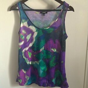 Express Women’s Rhinestone Embellished Vibrant Watercolors Floral Print Tank Top